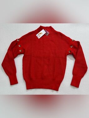 Prettygarden Chic Red Knit Sweater Detachable Sleeves Mock Neck Women’s S NWT